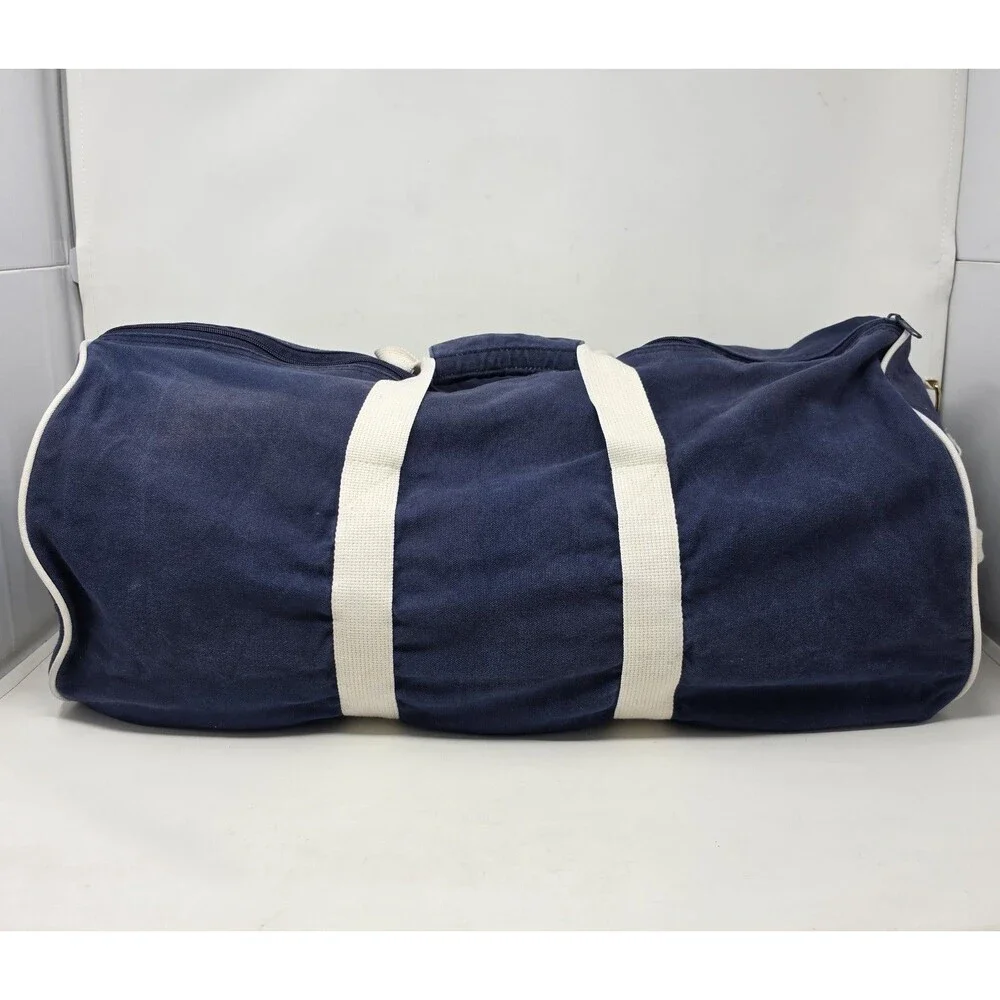 Vtg Polo Ralph Lauren Crest Logo Blue Canvas Large Duffle Bag 24X12 Distressed